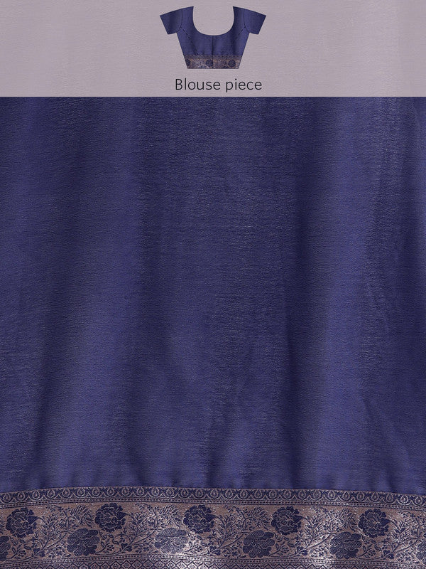 Navy Blue Pure Viscose Chinon Zari Woven Solid Saree with Unstitched Blouse - Hiral Fashion - Distacart