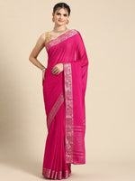Thumbnail for Pink Pure Viscose Chinon Zari Woven Solid Saree with Unstitched Blouse - Hiral Fashion - Distacart