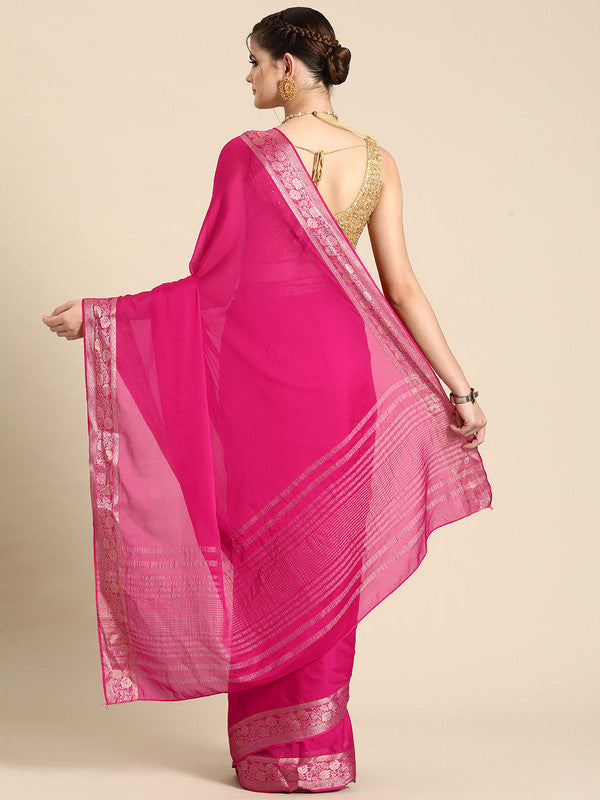 Pink Pure Viscose Chinon Zari Woven Solid Saree with Unstitched Blouse - Hiral Fashion - Distacart