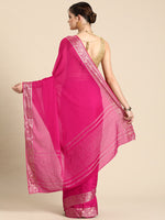 Thumbnail for Pink Pure Viscose Chinon Zari Woven Solid Saree with Unstitched Blouse - Hiral Fashion - Distacart