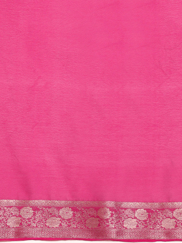 Pink Pure Viscose Chinon Zari Woven Solid Saree with Unstitched Blouse - Hiral Fashion - Distacart