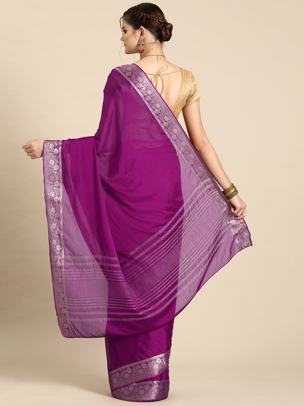 Purple Pure Viscose Chinon Zari Woven Solid Saree with Unstitched Blouse - Hiral Fashion - Distacart