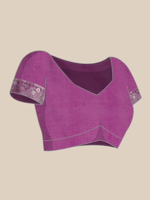 Purple Pure Viscose Chinon Zari Woven Solid Saree with Unstitched Blouse - Hiral Fashion - Distacart