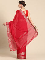 Thumbnail for Red Pure Viscose Chinon Zari Woven Solid Saree with Unstitched Blouse - Hiral Fashion - Distacart