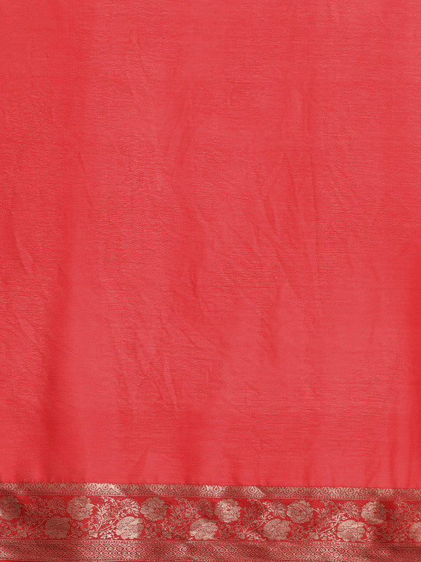 Red Pure Viscose Chinon Zari Woven Solid Saree with Unstitched Blouse - Hiral Fashion - Distacart