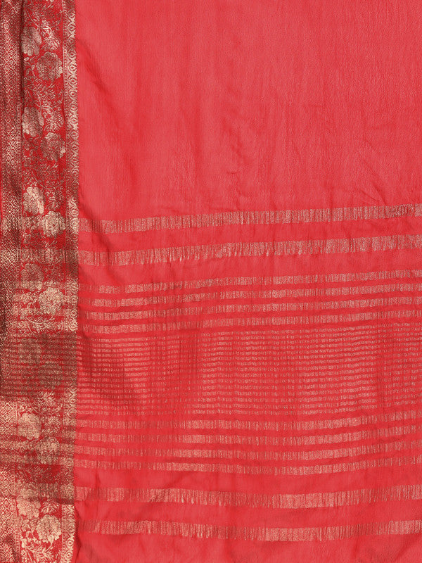 Red Pure Viscose Chinon Zari Woven Solid Saree with Unstitched Blouse - Hiral Fashion - Distacart