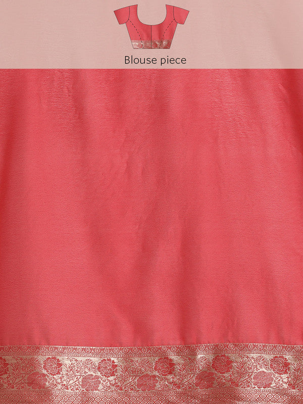 Red Pure Viscose Chinon Zari Woven Solid Saree with Unstitched Blouse - Hiral Fashion - Distacart