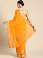 Thumbnail for Yellow Pure Viscose Chinon Zari Woven Solid Saree with Unstitched Blouse - Hiral Fashion - Distacart