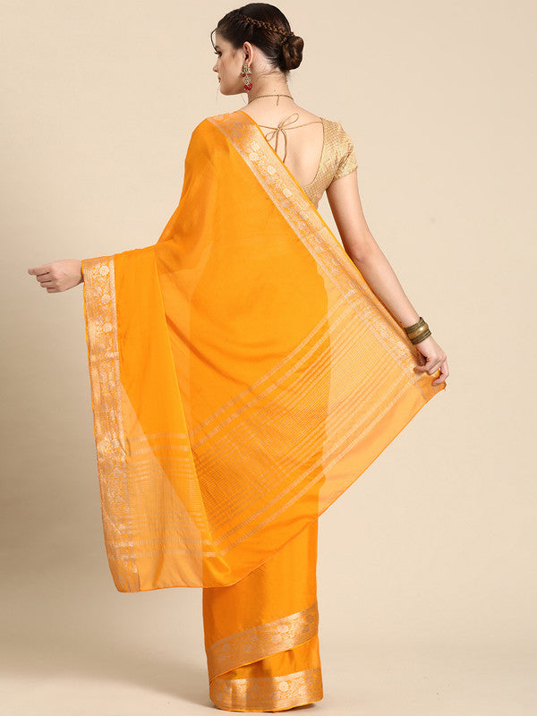 Yellow Pure Viscose Chinon Zari Woven Solid Saree with Unstitched Blouse - Hiral Fashion - Distacart