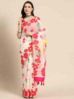 Thumbnail for Off White Pure Cotton Woven Zari Design Floral Saree with Unstitched Blouse - Hiral Fashion - Distacart