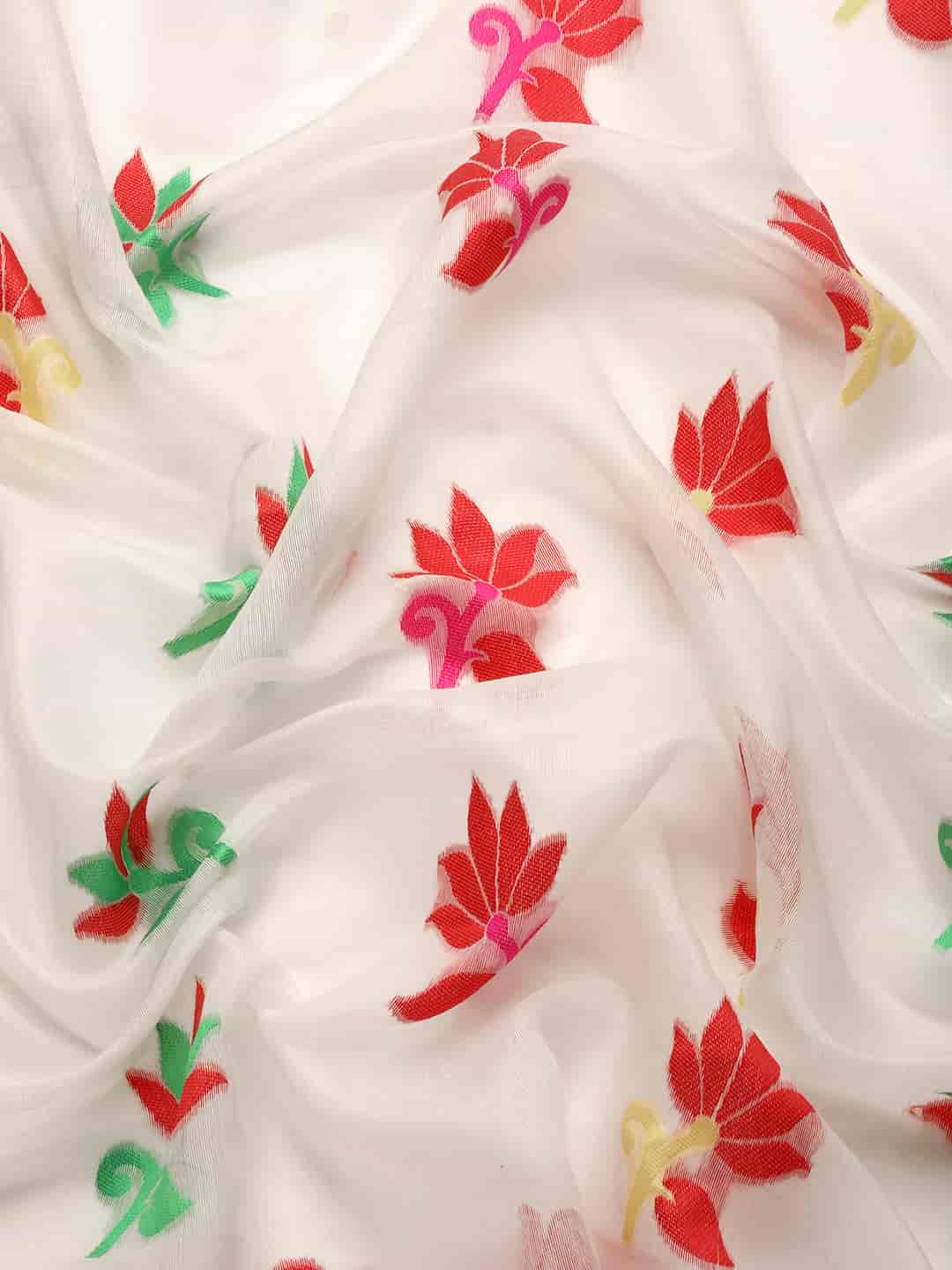 Off White Pure Cotton Woven Zari Design Floral Saree with Unstitched Blouse - Hiral Fashion - Distacart