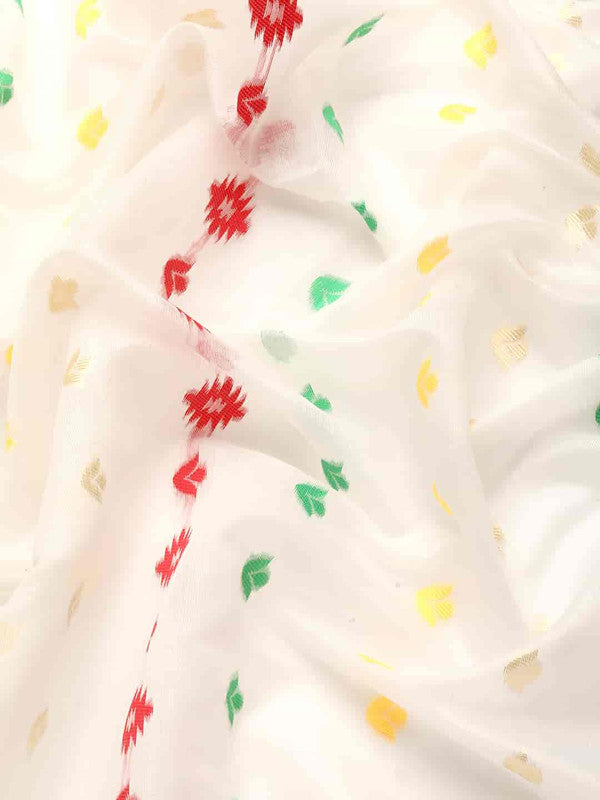 Off White Pure Cotton Woven Zari Design Floral Saree with Unstitched Blouse - Hiral Fashion - Distacart