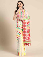 Thumbnail for Off White Pure Cotton Woven Zari Design Floral Saree with Unstitched Blouse - Hiral Fashion - Distacart