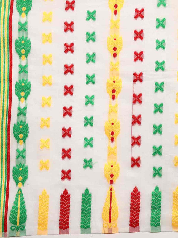 Off White Pure Cotton Woven Zari Design Floral Saree with Unstitched Blouse - Hiral Fashion - Distacart