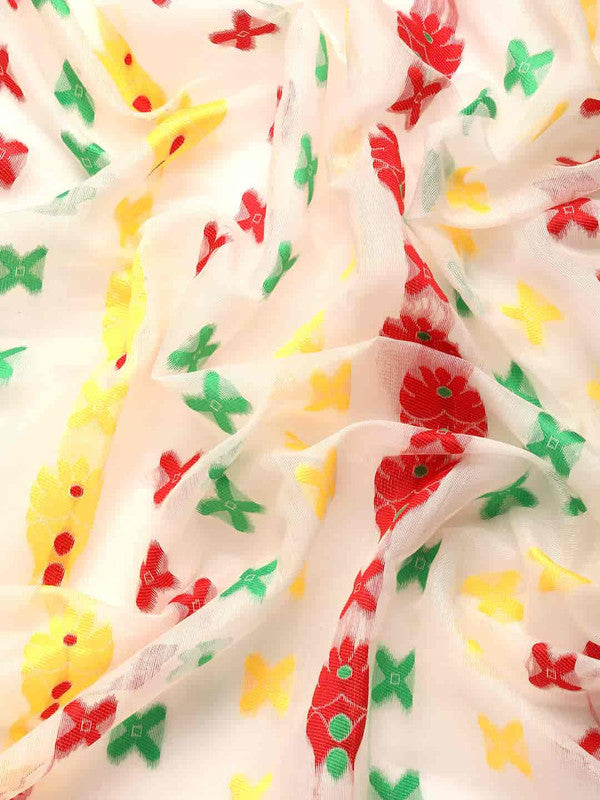 Off White Pure Cotton Woven Zari Design Floral Saree with Unstitched Blouse - Hiral Fashion - Distacart