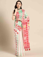 Thumbnail for Off White Pure Cotton Woven Zari Design Floral Saree with Unstitched Blouse - Hiral Fashion - Distacart