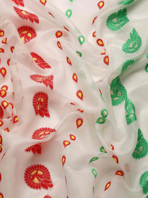 Off White Pure Cotton Woven Zari Design Floral Saree with Unstitched Blouse - Hiral Fashion - Distacart