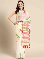 Thumbnail for Off White Pure Cotton Woven Zari Design Floral Saree with Unstitched Blouse - Hiral Fashion - Distacart