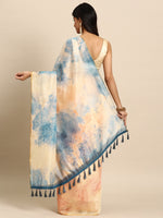 Thumbnail for Beige Organza Printed Tie and Dye Saree with Unstitched Blouse - Hiral Fashion - Distacart