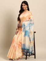 Thumbnail for Beige Organza Printed Tie and Dye Saree with Unstitched Blouse - Hiral Fashion - Distacart
