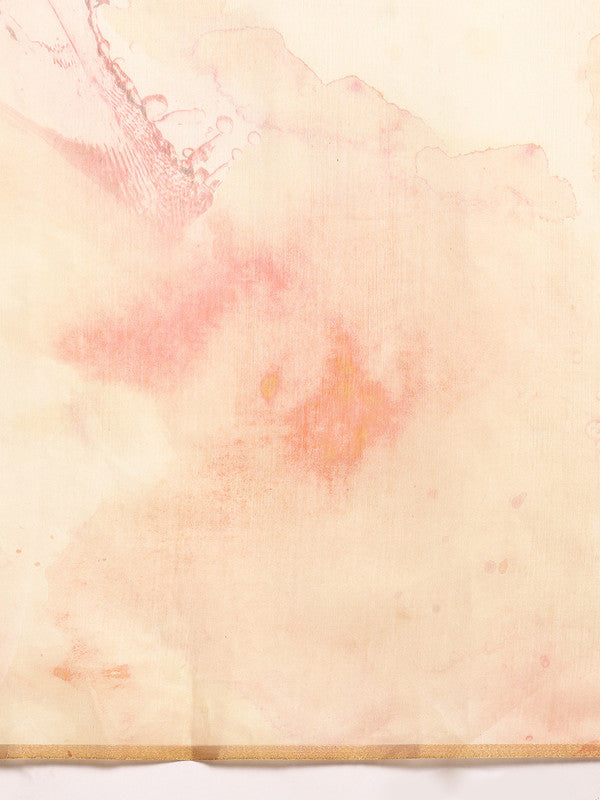 Beige Organza Printed Tie and Dye Saree with Unstitched Blouse - Hiral Fashion - Distacart