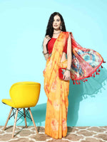 Thumbnail for Mustard Organza Printed Tie and Dye Saree with Unstitched Blouse - Hiral Fashion - Distacart