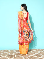 Thumbnail for Mustard Organza Printed Tie and Dye Saree with Unstitched Blouse - Hiral Fashion - Distacart
