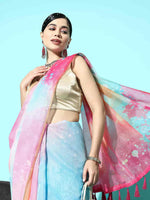 Thumbnail for Pink Organza Printed Tie and Dye Saree with Unstitched Blouse - Hiral Fashion - Distacart
