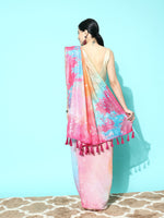 Thumbnail for Pink Organza Printed Tie and Dye Saree with Unstitched Blouse - Hiral Fashion - Distacart