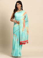 Thumbnail for Green Organza Printed Tie and Dye Saree with Unstitched Blouse - Hiral Fashion - Distacart