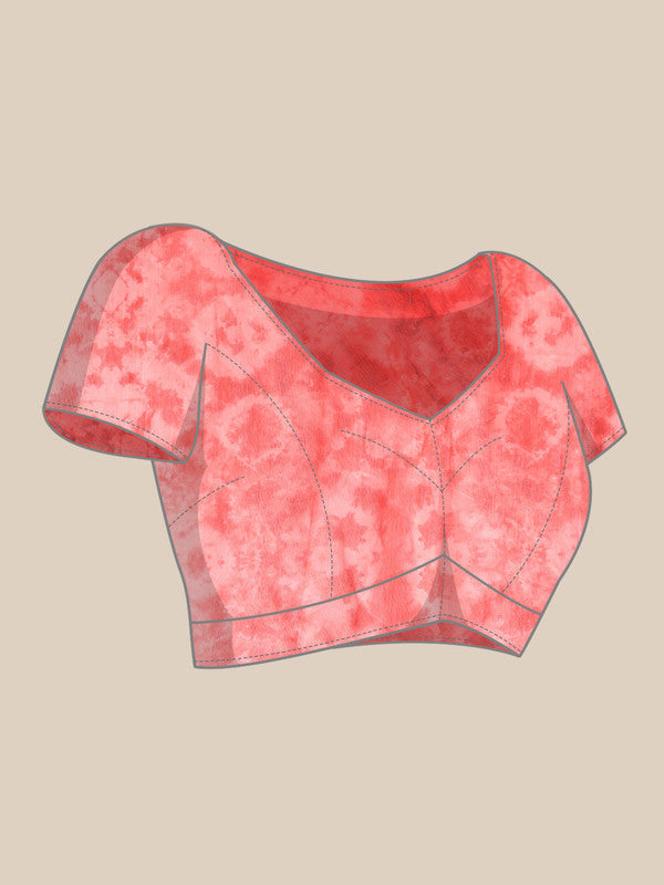 Green Organza Printed Tie and Dye Saree with Unstitched Blouse - Hiral Fashion - Distacart