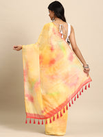 Thumbnail for Yellow Organza Printed Tie and Dye Saree with Unstitched Blouse - Hiral Fashion - Distacart