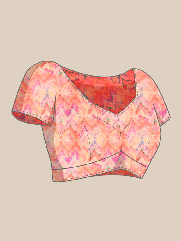 Yellow Organza Printed Tie and Dye Saree with Unstitched Blouse - Hiral Fashion - Distacart