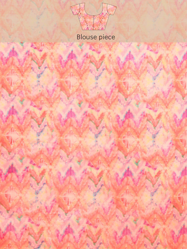 Yellow Organza Printed Tie and Dye Saree with Unstitched Blouse - Hiral Fashion - Distacart