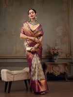 Thumbnail for Gray/Silver Pure Silk Woven Zari Design Floral Saree with Unstitched Blouse - Hiral Fashion - Distacart