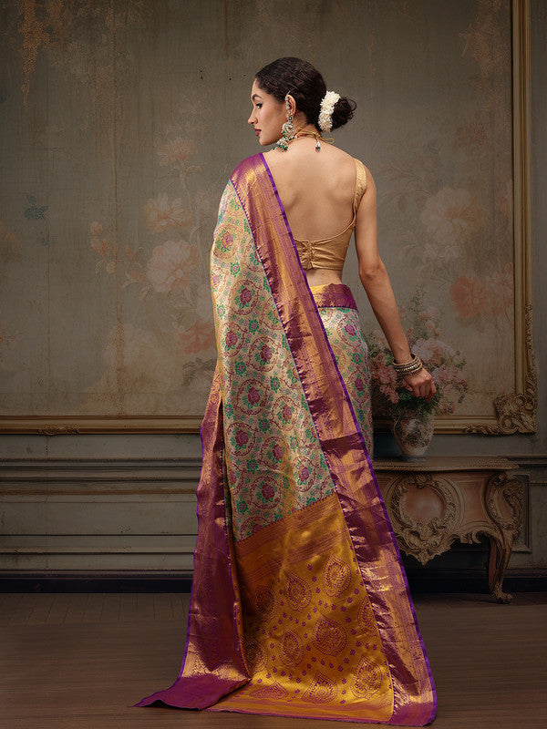 Gray/Silver Pure Silk Woven Zari Design Floral Saree with Unstitched Blouse - Hiral Fashion - Distacart