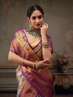 Thumbnail for Gray/Silver Pure Silk Woven Zari Design Floral Saree with Unstitched Blouse - Hiral Fashion - Distacart