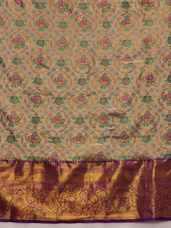 Gray/Silver Pure Silk Woven Zari Design Floral Saree with Unstitched Blouse - Hiral Fashion - Distacart