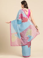 Thumbnail for Aqua Silk Blend Printed Abstract Saree with Unstitched Blouse - Hiral Fashion - Distacart