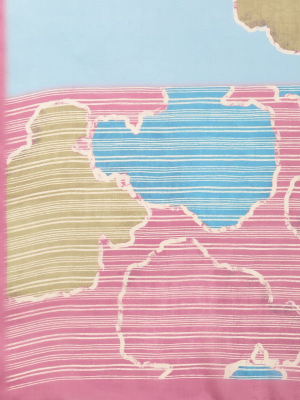 Aqua Silk Blend Printed Abstract Saree with Unstitched Blouse - Hiral Fashion - Distacart