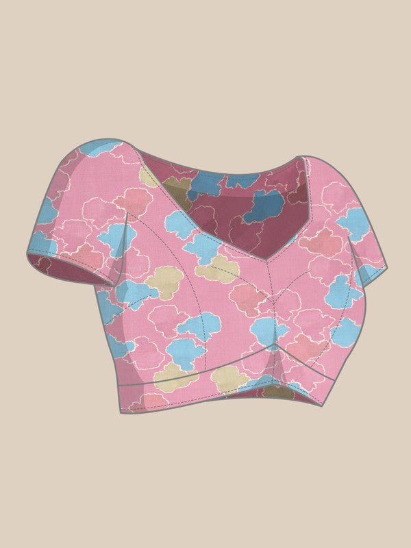 Aqua Silk Blend Printed Abstract Saree with Unstitched Blouse - Hiral Fashion - Distacart