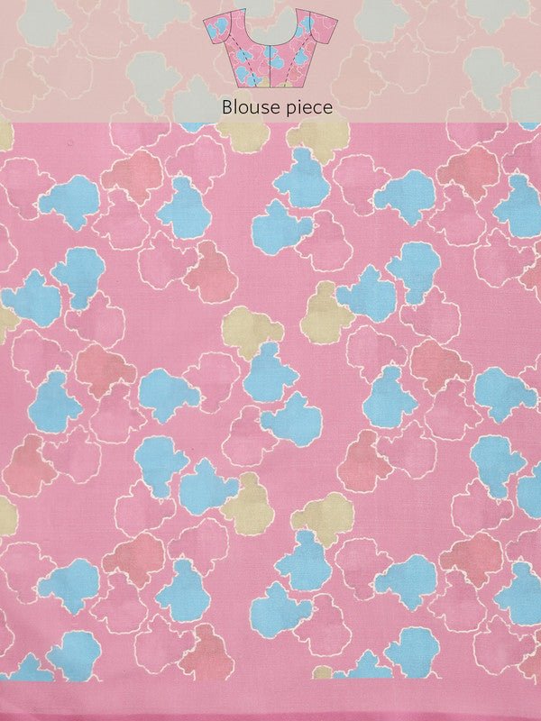 Aqua Silk Blend Printed Abstract Saree with Unstitched Blouse - Hiral Fashion - Distacart