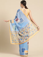 Thumbnail for Blue Silk Blend Printed Abstract Saree with Unstitched Blouse - Hiral Fashion - Distacart