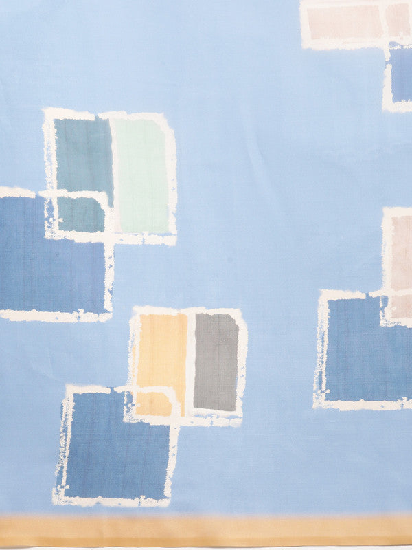 Blue Silk Blend Printed Abstract Saree with Unstitched Blouse - Hiral Fashion - Distacart