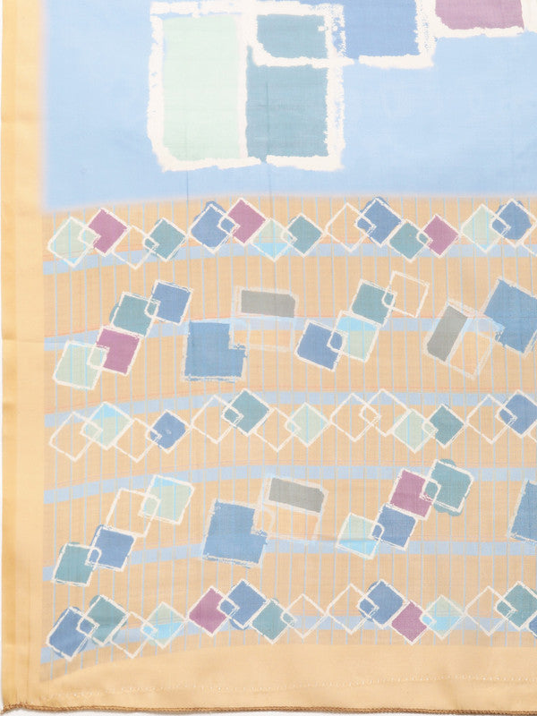 Blue Silk Blend Printed Abstract Saree with Unstitched Blouse - Hiral Fashion - Distacart