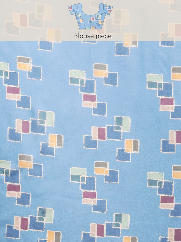 Blue Silk Blend Printed Abstract Saree with Unstitched Blouse - Hiral Fashion - Distacart