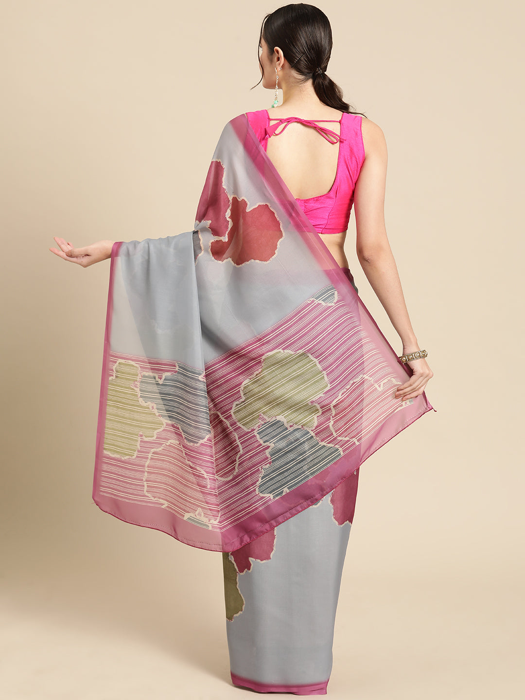 Dark Gray Silk Blend Printed Abstract Saree with Unstitched Blouse - Hiral Fashion - Distacart