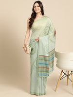 Thumbnail for Green Silk Blend Printed Abstract Saree with Unstitched Blouse - Hiral Fashion - Distacart