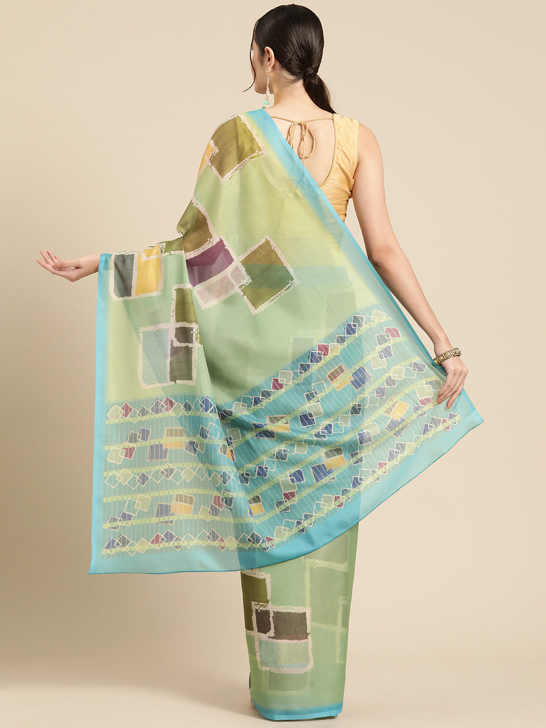 Olive Silk Blend Printed Abstract Saree with Unstitched Blouse - Hiral Fashion - Distacart