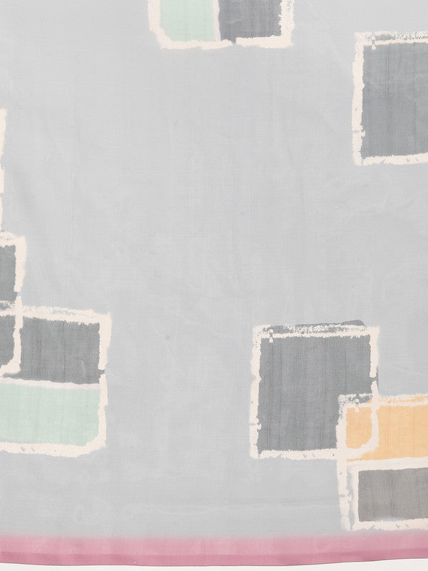 Multicolor Silk Blend Printed Abstract Saree with Unstitched Blouse - Hiral Fashion - Distacart